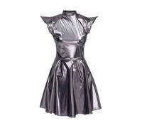 Qianly Vestido con Hombreras Estructuradas, XL, Gris | Acabado Metalizado Brillante, Vestido Cuero Sintético, para Halloween