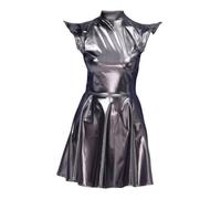 Qianly Vestido con Hombreras Estructuradas, XXL, Gris | Acabado Metalizado Brillante, Vestido Cuero Sintético, para Halloween