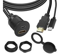 QIANRENON 2 en 1 USB C HDMI Fijación roscada Embedded impermeable Cable Adaptador USB C 2.0 + HDMI 1.4 macho a hembra panel Montaje Cable, 4K@60HZ, para coche, salpicadero, escritorio, 1M/3.3ft