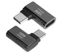 QIANRENON 20Gbps USB C 90° ángulo Adaptador 100W USB3.2 Type C Macho a Hembra ángulo Recto Conector, soporta 8K Audio/Video, para Smartphone Tablet Steam Deck, Negro Brillante, 2Pcs (Flexión Lateral)