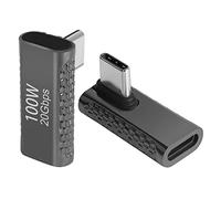 QIANRENON 90° Ángulo USB3.2 C Adaptador 20Gbps 100W USB3.2 Type C macho a hembra Ángulo recto conector,Transmisión audio/video,para smartphone tablet steam deck,Negro brillante,2Pcs (Flexión vertical)