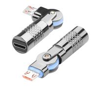 QIANRENON Adaptador de datos giratorio 180° Micro USB con conector micro USB giratorio, 5 V, 3 A, 480 Mbps, carcasa de metal, luz LED, 2 unidades