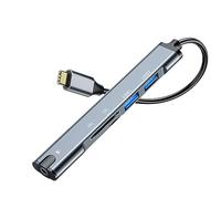 QIANRENON Adaptador de estación de acoplamiento multifuncional USB C 5 en 1 tipo C macho a doble USB 2.0 TRRS 3.5 mm Audio TF/SD lector de tarjetas Multi Port Hub Extender, para tablet, portátil,