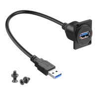QIANRENON Adaptador de montaje en panel USB 3.0 de 5 Gbps, cable corto USB 3.0 macho a hembra, conector de datos de carga de montaje fijo, cable de extensión de 5 V/2 A, panel tipo XLR/D, 30 cm
