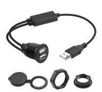 QIANRENON Adaptador de montaje USB 1 a 2, cable corto USB 2.0 macho a 2 puertos USB 2.0, rosca de panel fijo, conector de montaje, con chip, carga simultánea de transferencia de datos, 35 cm