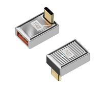 QIANRENON - Adaptador USB C a USB 3.1 OTG 120W en ángulo recto 90° 10Gbps USB C macho a USB 3.1 hembra de ángulo recto aleación Zn/LED, para teléfono, tableta Steam Deck, 2 piezas (curvatura