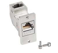 QIANRENON CAT6A RJ45 Rectangular Panel Montaje 90 ° ángulo Red Adaptador RJ45 8P8C Hembra a Hembra Recto Angulo Ethernet Conector Metal Blindaje, para Red Comunicaciones LAN, Plata