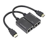 QIANRENON Extensor HDMI sobre RJ45 CAT 5e Adaptador de cable de red Ethernet Amplificador de señal 100 pies 1080P Adaptador de cable HDMI 30M Remitente + Receptor, 2 puertos RJ45