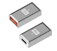 QIANRENON PD120W USB C hembra a USB 3.1 hembra OTG adaptador extensor 10Gbps tipo C Jack a USB 3.1 conector de datos de carga rápida, aleación ZN/luz LED, plateado, 2 piezas