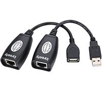 QIANRENON RJ45 a USB2.0 Extensión Adaptador, via Cat5/Cat5e/Cat6 RJ45 Extension USB 2.0 port, USB señal amplificador se extiende a 166ft (50 m), 1 Par