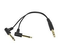 QIANRENON TRS 6.35mm a 2 TS 6.35mm Audio Y Divisor Adaptador Dorar 1/4 macho a 2 Mono TS 1/4 macho 90° Ángulo AUX cable, para Sonido, guitarra,DJ,mezcla Consola