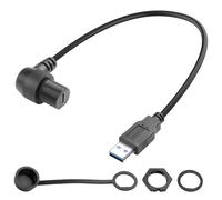 QIANRENON USB 3.0 a USB C 90 ° ángulo de fijación de rosca resistente al agua cable corto adaptador USB 3.0 macho a tipo C hembra ángulo recto panel panel montaje conector 5 Gbps 5 V/3 A, montaje en