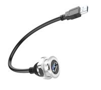 QIANRENON USB 3.0 rosca fija corto cable conector Al concha adaptador tipo A macho a hembra 5 Gbps 5 V/2 A carga, para panel de salpicadero RV, 30 cm