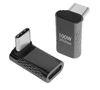 QIANRENON USB3.2 C 90° ángulo Adaptador 20Gbps100W Type C 3.2 Macho a Hembra ángulo Recto Conector, soporta Audio/Video 8K,para Smartphone Tablet Steam Deck, Negro Brillante, 2Pcs(Curva Positiva)