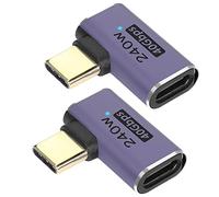 QIANRENON USB4.0 C 90 Grado Ángulo Adaptador 240 W 40 Gbps Type C 4.0 Macho a Hembra Ángulo Recto Conector, Indicador LED, Transmisión Audio y vídeo 8K, 2 Pcs (Flexión Lateral)