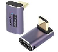 QIANRENON USB4.0 C 90 Grado Ángulo Adaptador 240 W 40 Gbps Type C 4.0 Macho a Hembra Ángulo Recto Conector, Indicador LED, Transmisión Audio y vídeo 8K, 2 Pcs (Flexión Frontal)