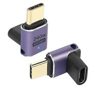 QIANRENON USB4.0 C 90 Grado Ángulo Adaptador 240 W 40 Gbps Type C 4.0 Macho a Hembra Ángulo Recto Conector, Indicador LED, Transmisión Audio y vídeo 8K, 2 Pcs (Flexión Tridimensional)
