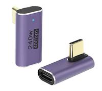 QIANRENON USB4.0 C 90 Grado Ángulo Adaptador 240 W 40 Gbps Type C 4.0 Macho a Hembra Ángulo Recto Conector, Indicador LED, Transmisión Audio y vídeo 8K, 2 Pcs (Flexión Vertical)