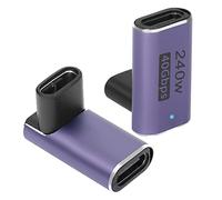 QIANRENON USB4.0 C Hembra 90 Grados Ángulo Adaptador Acoplador 240 W 40 Gbps Type C 4.0 Hembra a Hembra Ángulo Recto Conector Extensor, Indicador LED,Transmisión Audio/vídeo 8K,2Pcs (Flexión Frontal)
