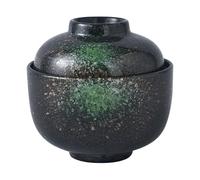 QianShi - tazón de cerámica para ramen con tapa, tazón de sopa de miso tradicional japonés para arroz y condimentos, olla pequeña para cocina, huevo al vapor, postre, fideos, arroz, gachas de avena