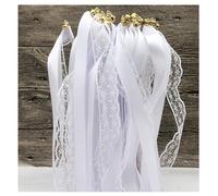 Qiantull 10 x Wedding Wands Boda Varillas con cascabel y cinta de encaje de hadas Ribbon Glitter Varitas Boda Serpentinas Mágicas Varita de Encaje para Bodas, Cumpleaños Fiestas Blanco