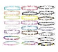 Qiantull 24 unidades de collar de tatuaje elástico gargantilla cadena elástica collar arco iris elástico tatuaje gargantilla cadena bisutería para niñas mujeres adolescentes niños set 1#