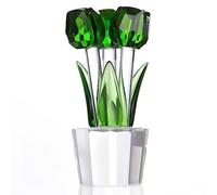 Qianwei Figura de flores de tulipanes de cristal verde con jarrón, ramo de flores de cristal, figuras coleccionables, decoración del hogar, pisapapeles, regalos de tulipán para mujeres, mamá, mejor