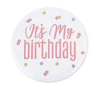 Qianyu 1 pieza de chapa de hojalata redonda para cumpleaños con texto en inglés "It's My Birthday"