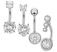 Qianyu 4 piercings de ombligo de acero inoxidable de 14 g, para ombligo, joyería para mujer, color plateado