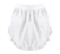 Qianyu Delantal de cintura para mujer con dos bolsillos, estilo retro de cocina, medio delantal, disfraz de camarera, dulce delantal vintage con volantes para cocina, restaurante, cafetería, bistró