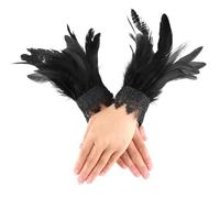 Qianyu Muñequeras de plumas para mujer, negras, vintage, pluma, puño de alas de encaje, pulsera gótica de malla, accesorios para Halloween, carnaval, Pascua, disfraz, juego de rol, fiesta, Negro
