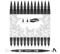 Qianyu Paquete de 12 rotuladores de punta de fieltro negro de doble pincel, rotuladores fineliners, bolígrafos de caligrafía fina para principiantes, arte, bocetos, escritura, letras a mano, álbumes
