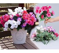 QIANYUN Flores artificiales al aire libre resistentes a los rayos UV Pensamientos artificiales falsos flores de plástico a granel plantas de exterior falsas (6, blanco rosa púrpura) 3669 23x23x35cm