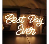 QiaoFei Led Best Day Ever Neon Sign Word/Letters USB Powered with Dimmer Switch Neon Lights for Room Home Bar Art Wall Decor Party Window Living Room Wedding Engagement Wall Decoration (Warm white)