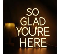 QiaoFei Letrero LED de neón con la inscripción "So Glad You Are Here", letras/palabras rosas, luces de neón alimentadas por USB para bar, café, hogar, arte, decoración de pared, cumpleaños/boda
