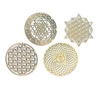 Qiaohome 4 Piezas Arte de Pared de GeometríA Sagrada de Rejilla DecoracióN de Acento de Madera Tablero de Rejilla de Cristal de Madera Escultura de Pared de Madera