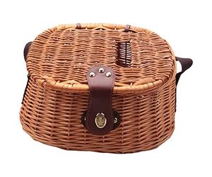 Qiaohome Cesta de Mimbre Creel de Pesca Trucha Perca Jaula de Aparejos Caja de Pescador CláSico al Aire Libre Trucha de Sauce Cesta de Pesca
