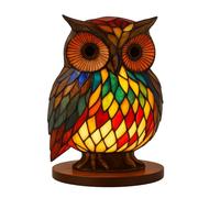 QIAOIDEA Wise Owl - Lámpara de mesa con diseño de búho, vitral de resina de animales para dormitorio, sala de estar, lámpara LED de acento alimentada por USB, decoración del hogar, regalo