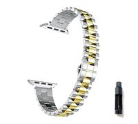 QiaoJun Correas De Reloj,Correas De Reloj De Metal Correa de acero inoxidable for reloj 6 SE Banda 40mm 44mm Pulsera delgada de las mujeres for la serie 5 4 3 38mm 42mm pulseras(Silver gold,44mm)
