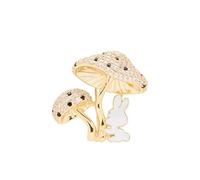 QIAOLEHUI Bonito broche de conejo con diamantes de imitación para mujer, chapado en oro, esmalte blanco, animal, conejo, hongo, broches, accesorios de joyería para fiestas, L, Metal, No es una piedra
