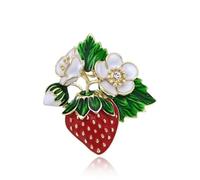 QIAOLEHUI Broche esmaltado de frutas y fresas para mujer, bonito broche de fresa roja dulce con flor blanca, broche de hoja verde, accesorios de boda y fiesta, L, Metal, No es una piedra preciosa