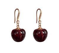 QIAOLEHUI Pendientes de cerezo para mujer, divertidos aretes colgantes de cereza roja 3D, joyería de frutas, L, Resina, Sin piedra preciosa