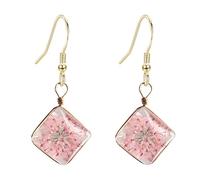 QIAOLEHUI Pendientes de flor seca para mujer, diseño de lágrima prensada, joyería encantadora, L, Resina, Sin piedra preciosa