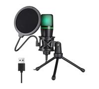 QIAOLIDA Instants Setups - Micrófonos USB para computadora con perilla de ganancias de iluminación RGB y soporte de choque para juegos de PC y reproducción