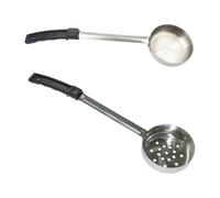 QIAOLIDA Paquete de 2 cucharas de control de porciones de acero inoxidable con mango ergonómico de goma para una medición precisa de salsas y sopas