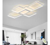 Qiaomao Lampara Techo LED Moderna, Regulable Lampara de Techo Salon, Plafon LED Techo Rectangular con Control Remoto, Lamparas Comedor, Iluminación Integrada en la Base del Cubo Central, Blanco,100cm