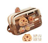 Qiaonan Estuche de lápices Capybara, estuche transparente de dibujos animados con juguete de peluche, pegatinas, bonita bolsa de escritura de capibara, bolsa de cosméticos de gran capacidad