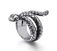 Qiaonitu Anillo de serpiente gótico punk para hombres y mujeres, estilo vintage, de acero inoxidable, dorado, plateado, negro, anillo envolvente de serpiente, anillo de bicicleta, joyería de disfraces