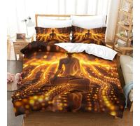 QIAVXZIP 3D Impreso Artistic Estatua de Budas 3 Piezas Juego De Funda Edredon 2 Fundas De Almohada Novedad con Cremallera Hipoalergénica para Niños Super King（260x220cm）