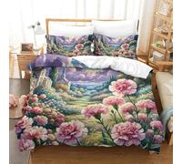 QIAVXZIP 3D Impreso claveles 3 Piezas Hojas Funda Edredon 2 Fundas De Almohada Novedad con Cremallera Hipoalergénica para Niños King（220x240cm）